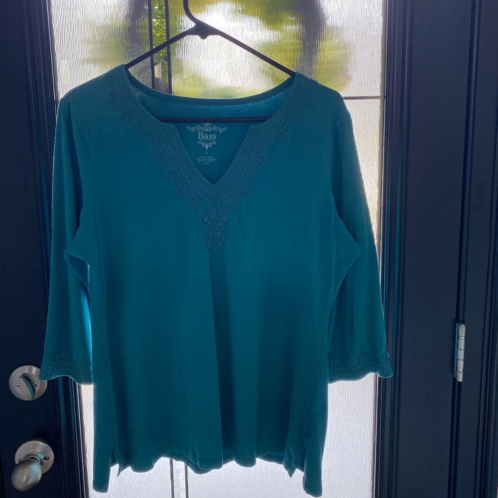 Bass Teal Embroidered Top